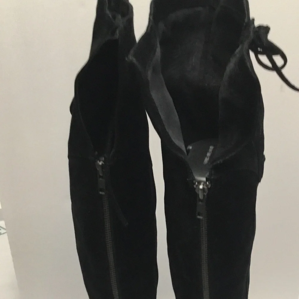 BARN CROWN Black Over the Knee Boots with Stretchy Suede Finish